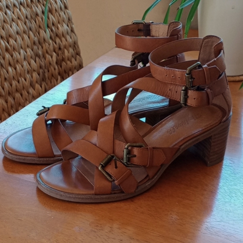 Madewell Brown Leather Strappy Block Heel Sandals